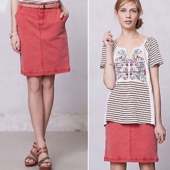 Anthropologie Holding Horses Red Denim Jean Skirt - Picture 2 of 8